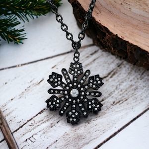 Snowflake Necklace Rhinestone Medallion Pendant Holiday Winter Jewelry 18" - 21"